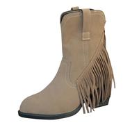 Generisch Women's Ankle Boots Cowgirl Boots with Tassel Western Style Cowboy Boots Block Heel Non-Slip Sole Outdoor Waterproof Ankle Boots, khaki, 7 UK