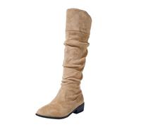 Generisch Women's Ankle Boots Fashion Retro Boots Suede Plain with Pointed Toe Thick Heel Knight Boots Winter Boots Casual Comfortable Women's Shoes Warm Medium High Boots, B Khaki, 5 UK