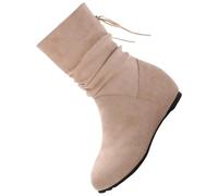 Generisch Women's Ankle Boots Flat Heel Boots Classic Suede Cowboy Boots Comfortable Winter Boots Elegant Women's Boots Half Height Slip On Boots Plain Crossing Boots, beige, 4 UK