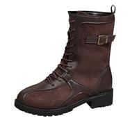 Generisch Women's Ankle Boots Half Height Western Boots Lace Up Boots Long Shaft Platform Waterproof Non-Slip Calf Boots Women Boots, coffee, 4 UK