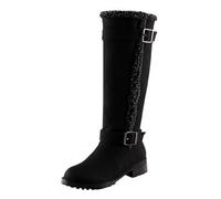 Generisch Women's Ankle Boots Knee-High Design with Low Heel and Belt Buckle Warm Winter Boots with High Shaft for Snow and Cold Days Elegant Boots Autumn Winter, Style V01 Black, 8 UK