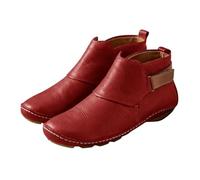 Generisch Women's Ankle Boots Leather Wide Foot Ankle Boots - Flat Comfortable Slip On Medieval Women's Boots Waterproof Leather Shoes Garden Boots, red, 7 UK