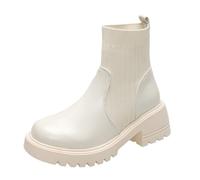 Generisch Women's Ankle Boots Platform Boots with Block Heel Tread Sole Waterproof Windproof Refined Chelsea Boots Ankle Boots Mid Calf Boot Ankle Boot Short Autumn Casual Shoes Winter Boots, White, 4