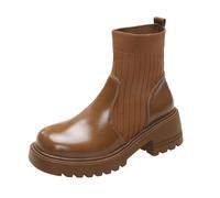 Generisch Women's Ankle Boots Platform Boots with Block Heel Tread Sole Waterproof Windproof Refined Chelsea Boots Ankle Boots Mid Calf Boot Ankle Boot Short Autumn Casual Shoes Winter Boots, khaki, 9