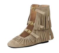Generisch Women's Ankle Boots Retro Medieval Boots with Fringes, Women's Western Ankle High Women's Boots Strap Sandals Flat Casual Short Boots Half Boots Transition Boots, khaki, 7 UK
