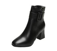 Generisch Women's Ankle Boots Round Toe with Block Heel Chunky High Heel Women's Ankle Boots with Block Heel Women PU Boots with Zip Stylish Fashionable Short Boots, black, 6 UK