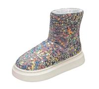 Generisch Women's Ankle Boots Winter Boots Waterproof Warm Snow Boots Warm Comfort Boots Fuzzy Classic Shiny Boots Classic Insole Non-Slip Outsole with Platform Sole, gray, 8.5 UK