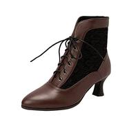 Generisch Women's Ankle Boots Winter Fashion Elegant Lace Hollow Pointed Toe Comfortable Front Lacing, brown, 9 UK