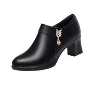 Generisch Women's Ankle Boots with Block Heel Nature Vino Ankle Boots with Mid Heel for Women Made of Leather and Zip Wine Calf High, black, 4 UK