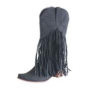Generisch Women's Ankle Boots with Fringes - Lace Toe Ankle Boots Retro Short Boots Suede Ankle Boots Half Height Boots Elegant Slip-On Boots Platform Women's Boots, black, 4 UK