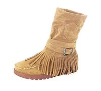 Generisch Women's Ankle Boots with Fringes Slip-On Boots Retro Plain Half Boots Flat Sole Short Boots Ankle Boots Casual Comfortable Casual Boots Winter Boots Women's Boots, brown, 4 UK
