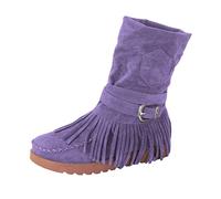 Generisch Women's Ankle Boots with Fringes Slip-On Boots Retro Plain Half Boots Flat Sole Short Boots Ankle Boots Casual Comfortable Casual Boots Winter Boots Women's Boots, purple, 4 UK