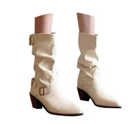 Generisch Women's Ankle Boots with Heel Cowboy Boots Women's Leather Western Boots with Buckle Half Shaft Slip Boots Pointed Leather Boots Block Heel Half Boots Half Height Riding Boots Winter Boots