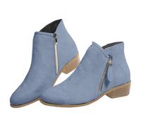 Generisch Women's Ankle Boots with Heel, Elegant, Suede with Zip, Work Boots, Low Chelsea Snow Plain Ankle Boots, Comfortable Chelsea Step Boots, Leisure Boots, blue, 4.5 UK