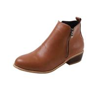 Generisch Women's Ankle Boots with Heel, Short Boots, Side Zip, Chunky Heel Ankle Boots for Women, Pointed Toe, Non-Slip Short Shaft Boots, Casual Shoes, Comfortable Cowboy Boots, brown, 4 UK