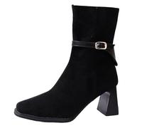 Generisch Women's Ankle Boots with Lacing Side Zip Medium Calf Elegant Vintage Short Shaft in Combat Style with Heel Versatile Shoes Mid Heel Boots, black, 7 UK