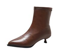 Generisch Women's Ankle Boots Womens Brown Boots Autumn Boots for Women Square Toe Kitten Heels Short Low Heel Elegant Ankle Boots, brown, 8 UK