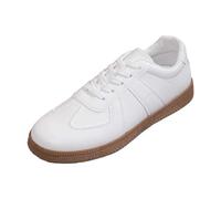Generisch Women's Army Trainer Shoes Classic Trainers Training Shoes Wide Fit Flat Skater Shoes Breathable Sports Shoes Faux Suede Non-Slip Trainers Soft Running Shoes, Style W02 White, 5 UK