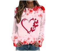 Generisch Women's Autumn and Winter Valentine's Day Printed Crew Neck Long Sleeve Casual Sports Sweatshirt Pullover with Stars Women, Light pink, XXL