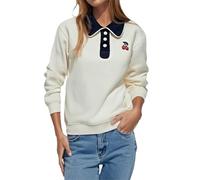 Generisch Women's Autumn Pullover without Hood Pullover Long Sleeve Sweatshirt Women's 2025 Arrival Korean Style Wind Collar Hoodie, White, M