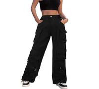 Generisch Women's Baggy Cargo Trousers for Women, Clothing with Pockets, Relaxed Fit, Fairy Clothing, Old Streetwear Shorts, Women's Fabric, Tight, black, M