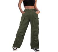 Generisch Women's Baggy Cargo Trousers for Women, Clothing with Pockets, Relaxed Fit, Fairy Clothing, Old Streetwear Shorts, Women's Fabric, Tight, Green, L