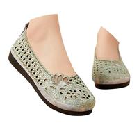 Generisch Women's Ballet Flats Comfortable Flat Shoes Openwork Lace Slippers Round Toe Boat Shoes with Arch Support Lightweight Slip On Shoes Breathable Summer Shoes for Work Leisure, light green, 7