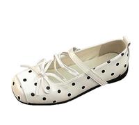 Generisch Women's Ballet Flats Playful in Retro Look with Polka Dots - Flat Mary Jane Shoes with Decorative Bow | Cute Clip Shoes for a Feminine Style, Style K01 White, 2/2.5 UK