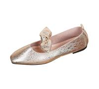 Generisch Women's Ballet Flats with Large Bow and Square Lace Elegant Flat Slippers for the Office, Wedding Party or a Stroll around the City., Style E02 Gold, 5 UK