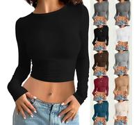 Generisch Women's Basic Slim Fit T-Shirt, Y2K Long Sleeve T Shirt, Summer Solid Color Round Neck Long Sleeve Classic Stretch Teen Girls Casual, 2-b, M