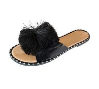 Generisch Women's Bathing Shoes, Slippers, Mules, Bathing Slippers, Summer Bohemian Fling Decoration, Open Toe Flat Bottom Sandals, black, 8.5 UK