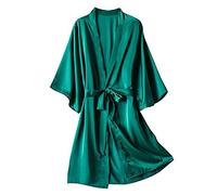 Generisch Women's Bathrobe Cotton Long Sexy Nightdress Long Sleeve V-Neck Leisure Suit Breathable Lingerie Soft Comfortable Sleepwear Plain Negligee Loose One Piece Retro Long Negligee, Green, S