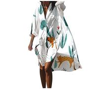 Generisch Women's Beach Dress Airy Large Sizes Blouse Dress Summer Long Sleeve Boho Beach Poncho Lightweight Floral Dresses V Neck Casual Dress with Button Placket Tunic Dress Summer Dress Shirt
