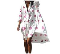 Generisch Women's Beach Dress Airy Large Sizes Blouse Dress Summer Long Sleeve Boho Beach Poncho Lightweight Floral Dresses V Neck Casual Dress with Button Placket Tunic Dress Summer Dress Shirt