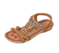 Generisch Women's Beach Shoes Summer Flat Sandals Women's Elegant Bohemian Sandals Large Sizes Casual Sandals Rhinestone Strappy Sandals with Flowers Summer Sandals Ethnic Strappy Sandals, brown, 6 UK