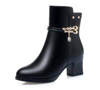 Generisch Womens Black Lined Winter Boots Lace Up Block Heel Non Slip Sole Warm Lined Comfortable Slip On Boots, black, 5 UK