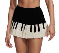 Generisch Women's Black White Piano Pleated Skirt High Waist Slim Fit Flared Midi Skirt For Elegant Casual Wear, black, 3