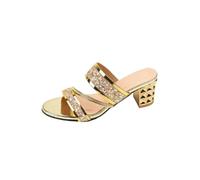 Generisch Women's Block Heel Mules - Glitter Sandals Open Toe TPU Summer Slippers with Non-Slip Sole Comfortable Casual Sandals in Black & Gold, EU 36-43, golden, 8 UK