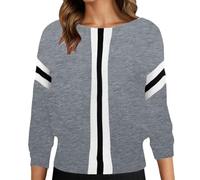 Generisch Women's Block Stripe Knitted Jumper with Boat Neck Casual Top with 3/4 Bat Sleeves, style_k04 grey, One Size