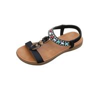 Generisch Women's Bohemian Flat Beach Sandals with Pearls - Casual Comfortable Mules for Daily Leisure Holiday Summer Adventures, black, 2/2.5 UK