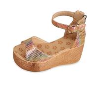 Generisch Women's Bohemian Style Flat Sandals with Open Toe, Buckle Strap, Slant Heel and Thick Sole, orange, 5 UK
