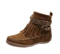 Generisch Women's Boots Booties with Tassels Round Toe Zip Short Ankle Boots in Plain Colour for One - Flat Sole for Everyday Comfort, brown, 5 UK