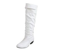 Generisch Women's Boots Heels Knee Winter Tube High Boots Flat Riding High Women's Boots, White, 8 UK