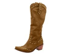 Generisch Women's Boots PU Leather Retro Cowboy Boots Gladiator Western Cowboy Biker Boot Fashion Knight Boots Lace Toe High Plain Long Shaft Boots Women's Boots Retro Autumn Winter Shoes, yellow, 4