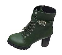 Generisch Women's Boots Solid Large Size Short Ankle Boots Side Zipper Belt Buckle Ultra High Heel Thick Platform Heel, Green, 8.5 UK
