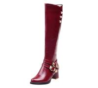 Generisch Women's Boots with Belt Buckle and Foreign Trade Boots, Large Size, Tall and Winter Boots for Women, with Fleece Lining, Waders With Rubber Men, Wine Red, 52 EU