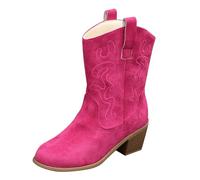 Generisch Women's Boots with Heel Block Heel Chelsea Boots Western Boots Winter Ankle Boots Mid-Calf Riding Boots Retro Western Cowboy Leather Boots Lace, pink, 4 UK