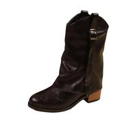Generisch Women's Boots with Heel Buckle Patent Leather Mid Tube Boots, black, 8.5 UK