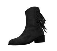 Generisch Women's Boots with Heel Fringe Ankle Boots Cowboy Retro Half Boots Short Winter Boots Soft Non-Slip Hiking Boots Fringe Boots Vintage Ankle Boots Suede Ankle Boots, black, 7 UK