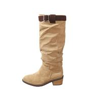 Generisch Women's Boots with Heel, Suede Over-the-Knee Boots, Thick Calf, Sexy Knee High Boots with Buckle, Pointed Toe, Long Shaft Boots, Block Heel, Slip-On Boots, Non-Slip Winter Boots, khaki, 5 UK